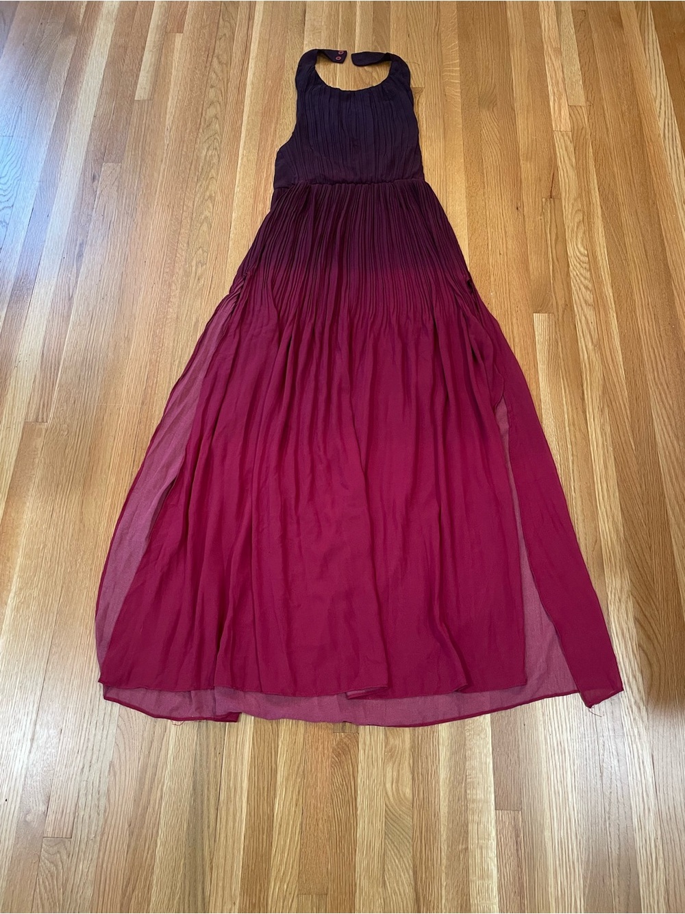 Sheer Ombre Halter Maxi Dress in Plum Purple to Fuchsia